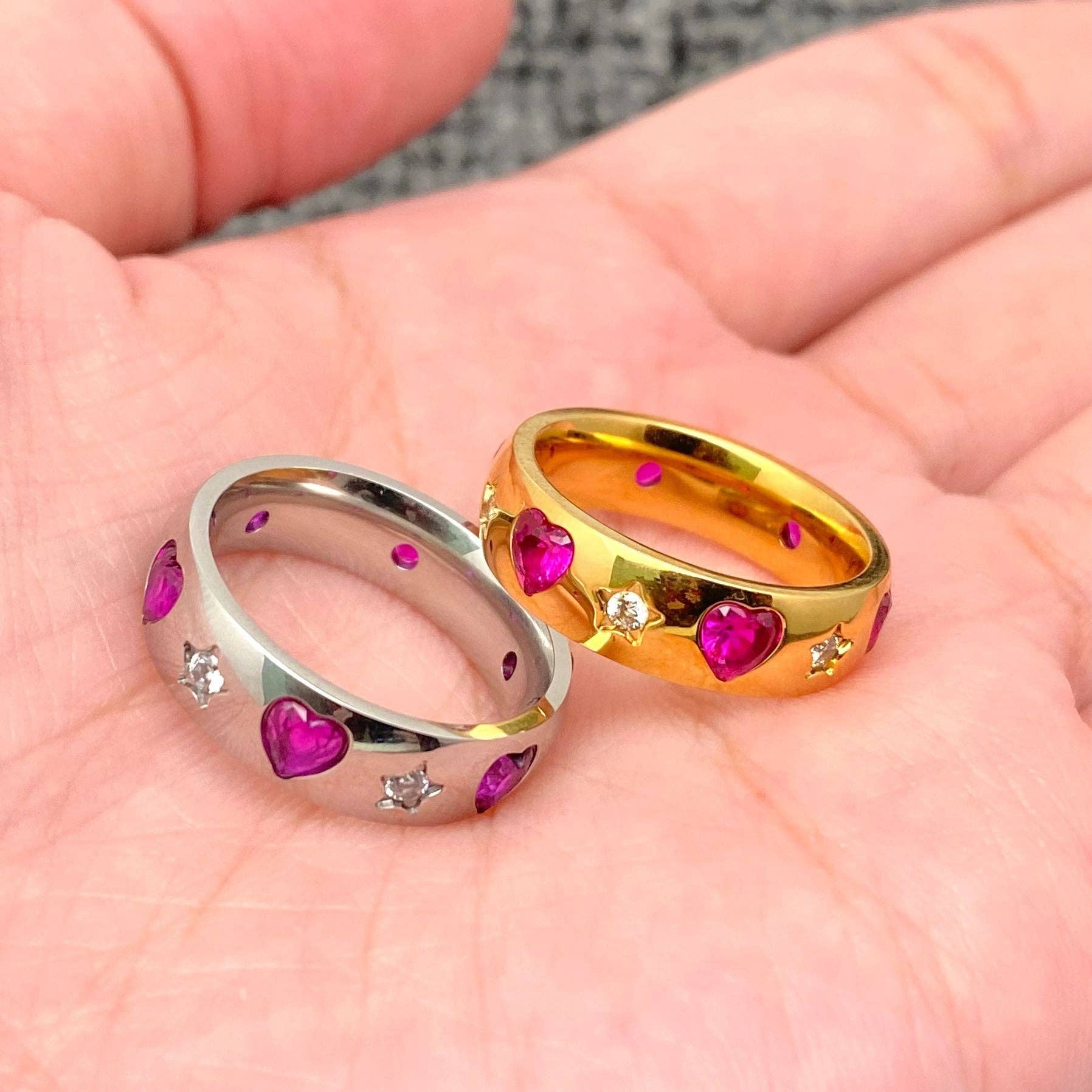FGS - Purple Heart Zircon 18K Gold Plated Stainless Steel Ring: Golden / 9