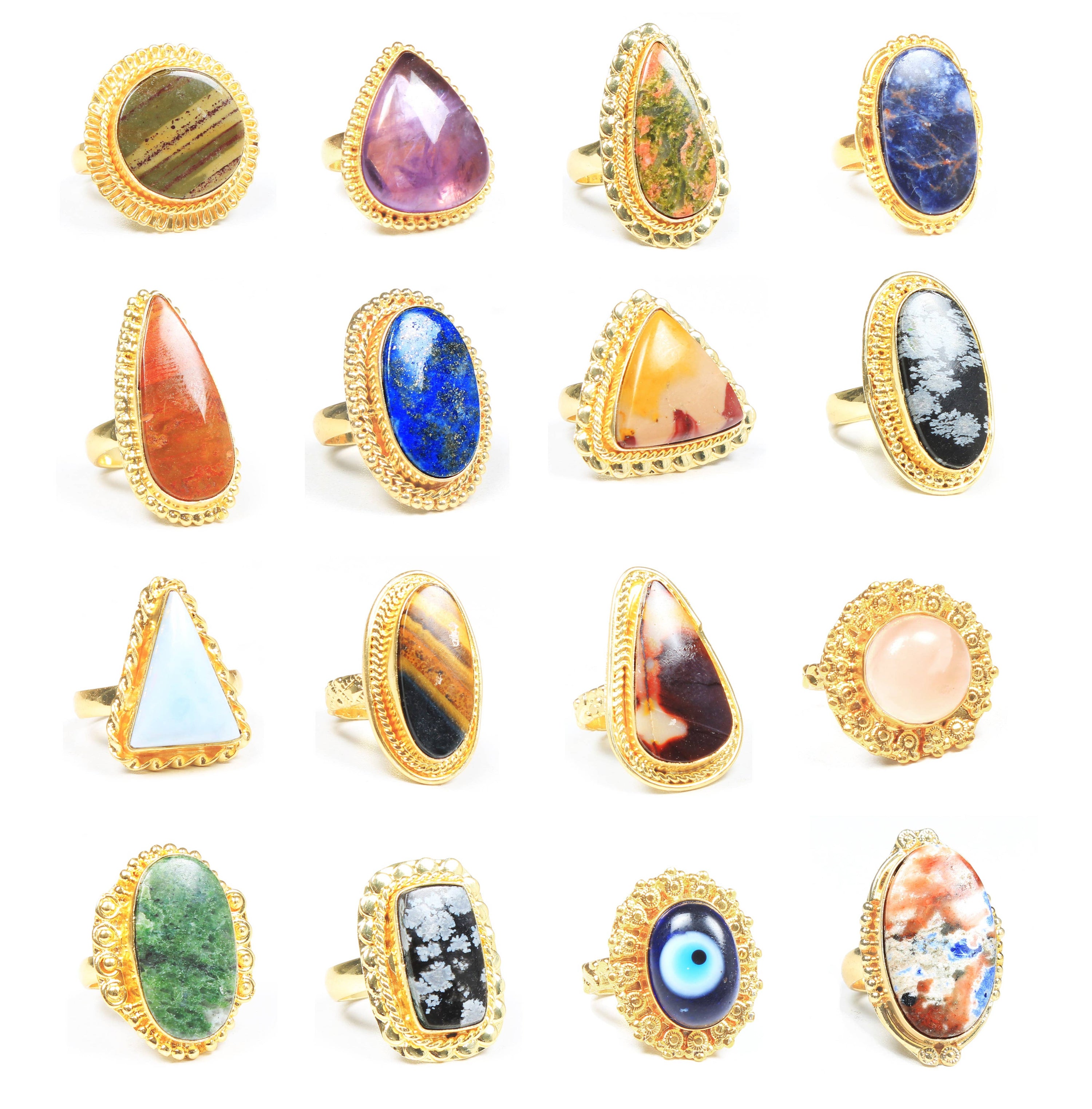Assorted Crystal Rings – Gold-Plated, Mixed Designs & Gemstones | Wholesale: 10 Rings