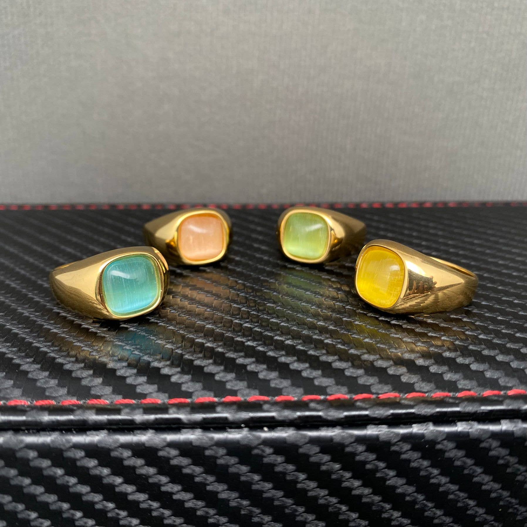 Cat's Eye Stone 18K Gold Plated Stainless Steel Ring - FGS: Green / 9