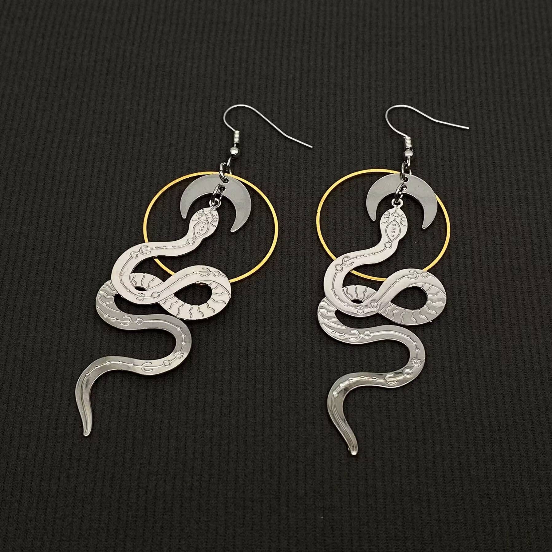 Two-tone Snake Dangle Earrings