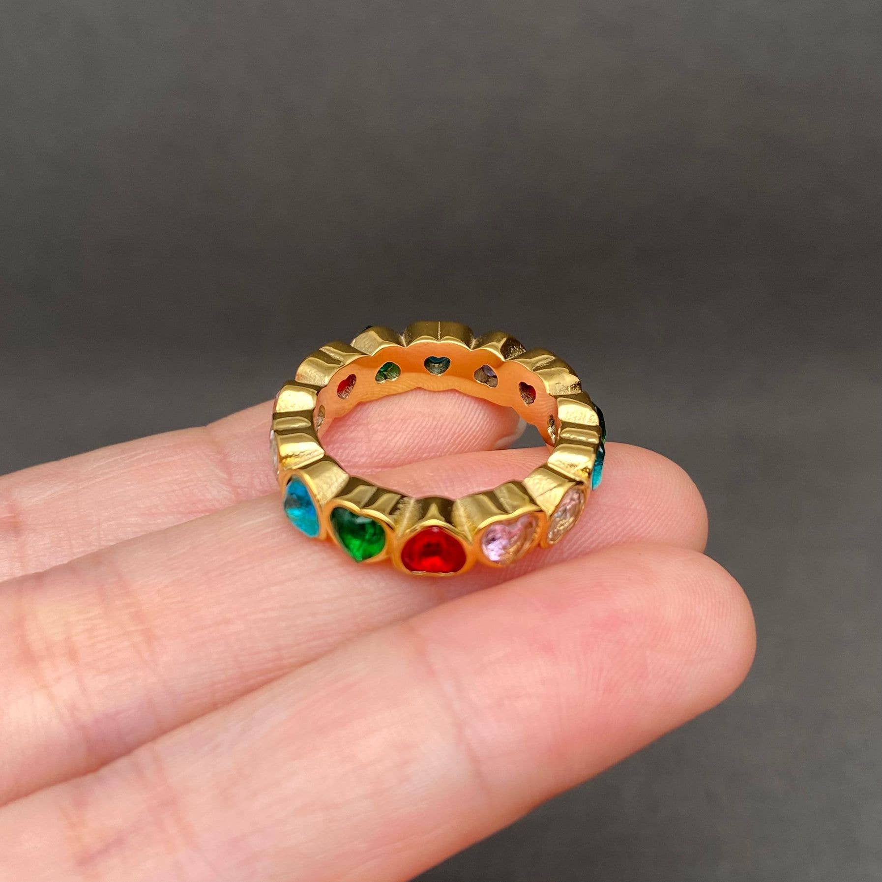 Colored Heart Zircon 18K Gold Plated S.Steel Ring - FGS: Steel color