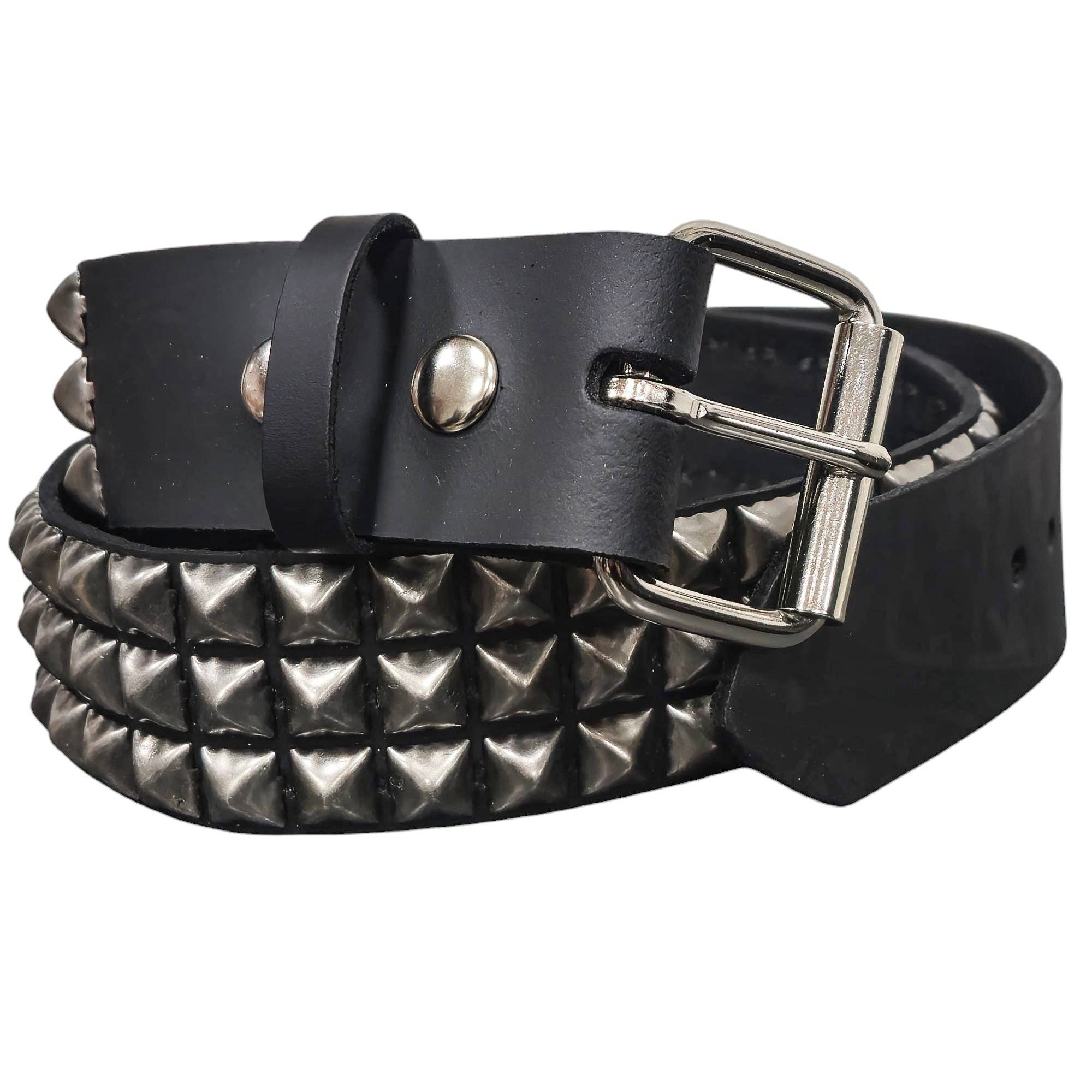 Genuine Leather Three Row Silver Studded Belt 43-48 Waist