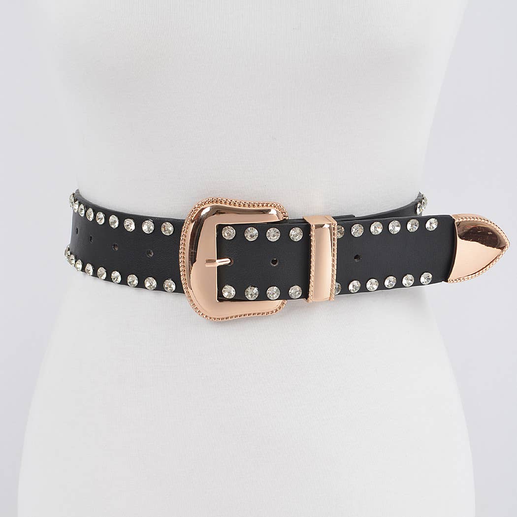 Rhinestone Trimmed Multi Metal Plus Size Belt: Black Silver