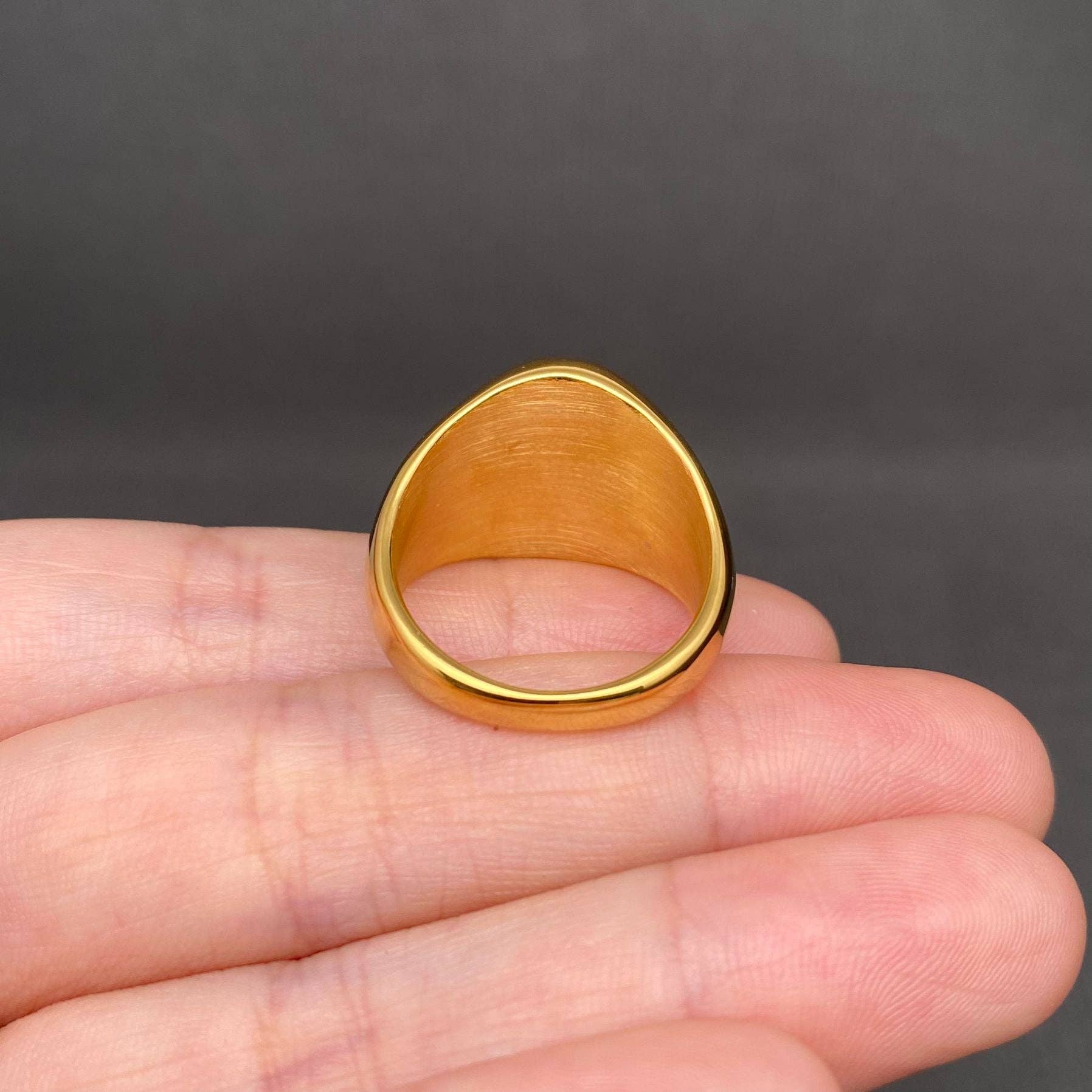 Black Onyx 18K Gold Plated Stainless Steel Men's Ring -MJ/MR: Golden / 11