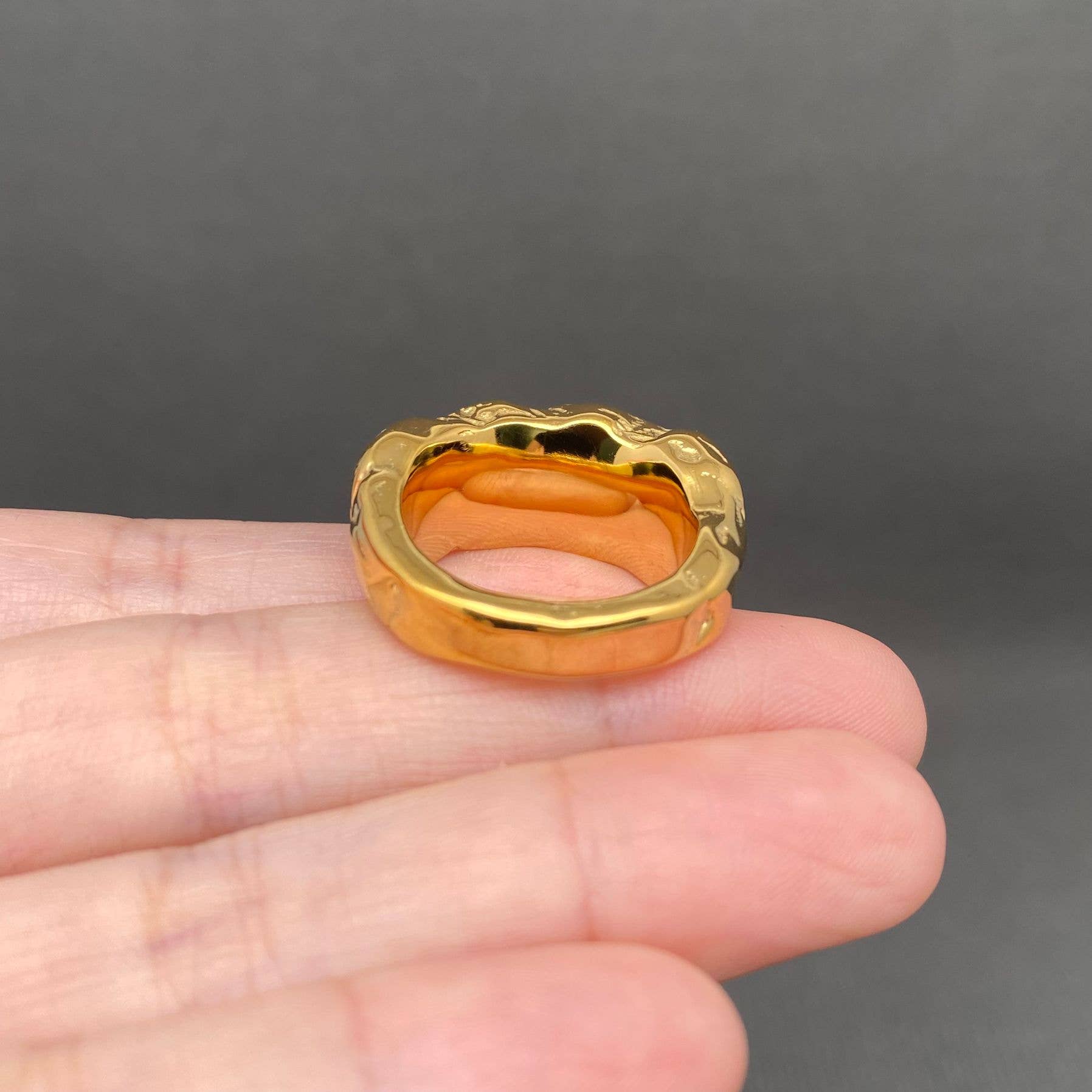 Zircon inlaid irregular 18K Gold Plated S.Steel Ring - FGS: Steel color / 8