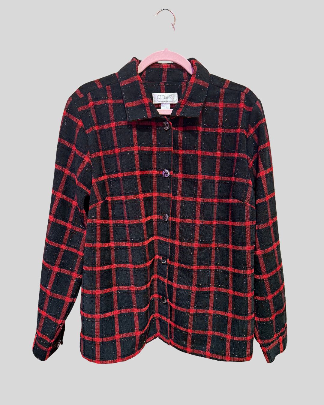 CJ Banks black red plaid shimmer blazer (XL)