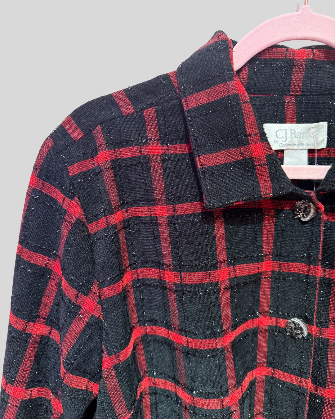 CJ Banks black red plaid shimmer blazer (XL)