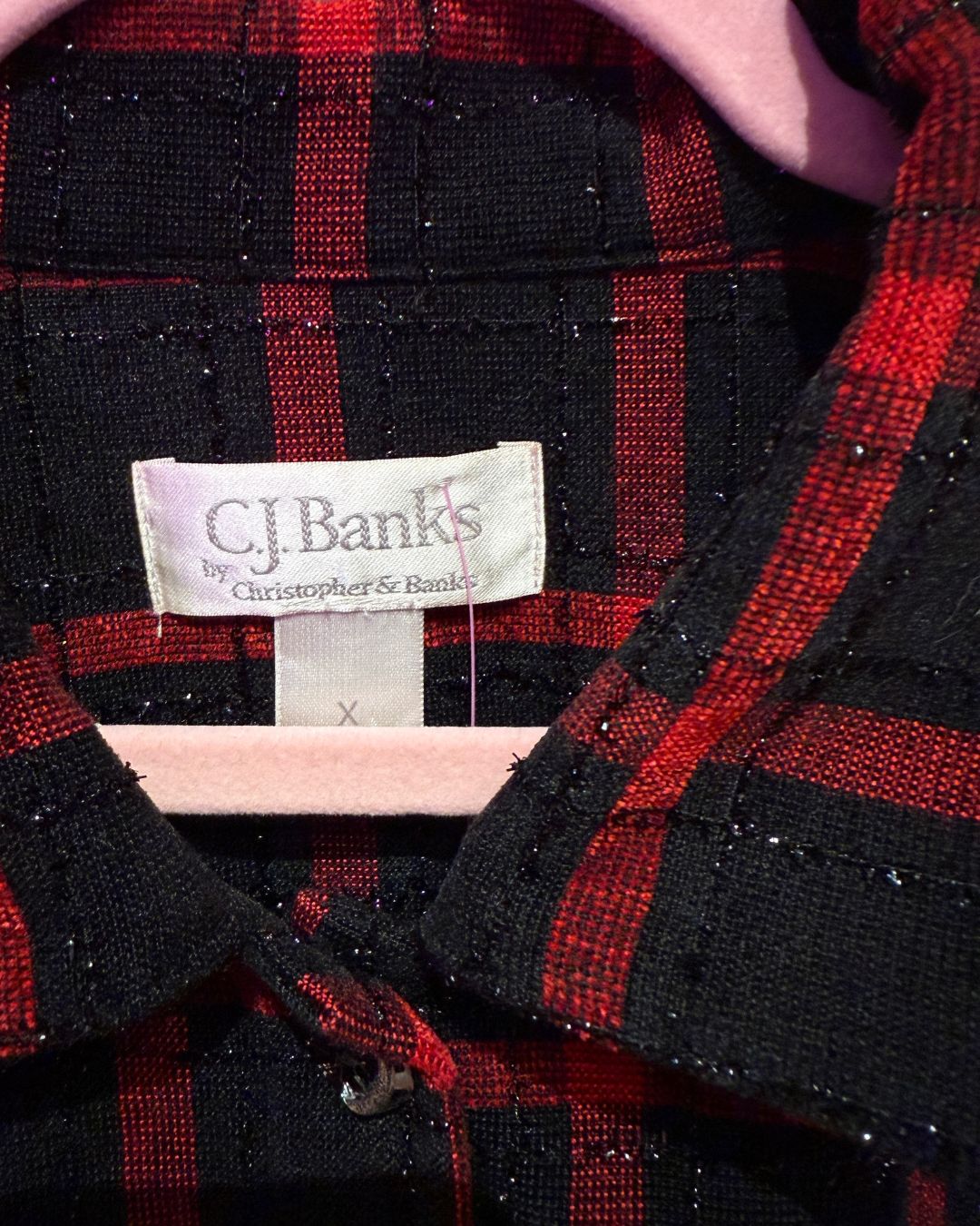 CJ Banks black red plaid shimmer blazer (XL)