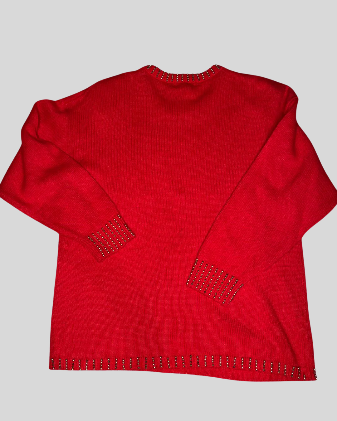 Vintage Red & Gold Knit Sweater w/Sequins & Beading (L)