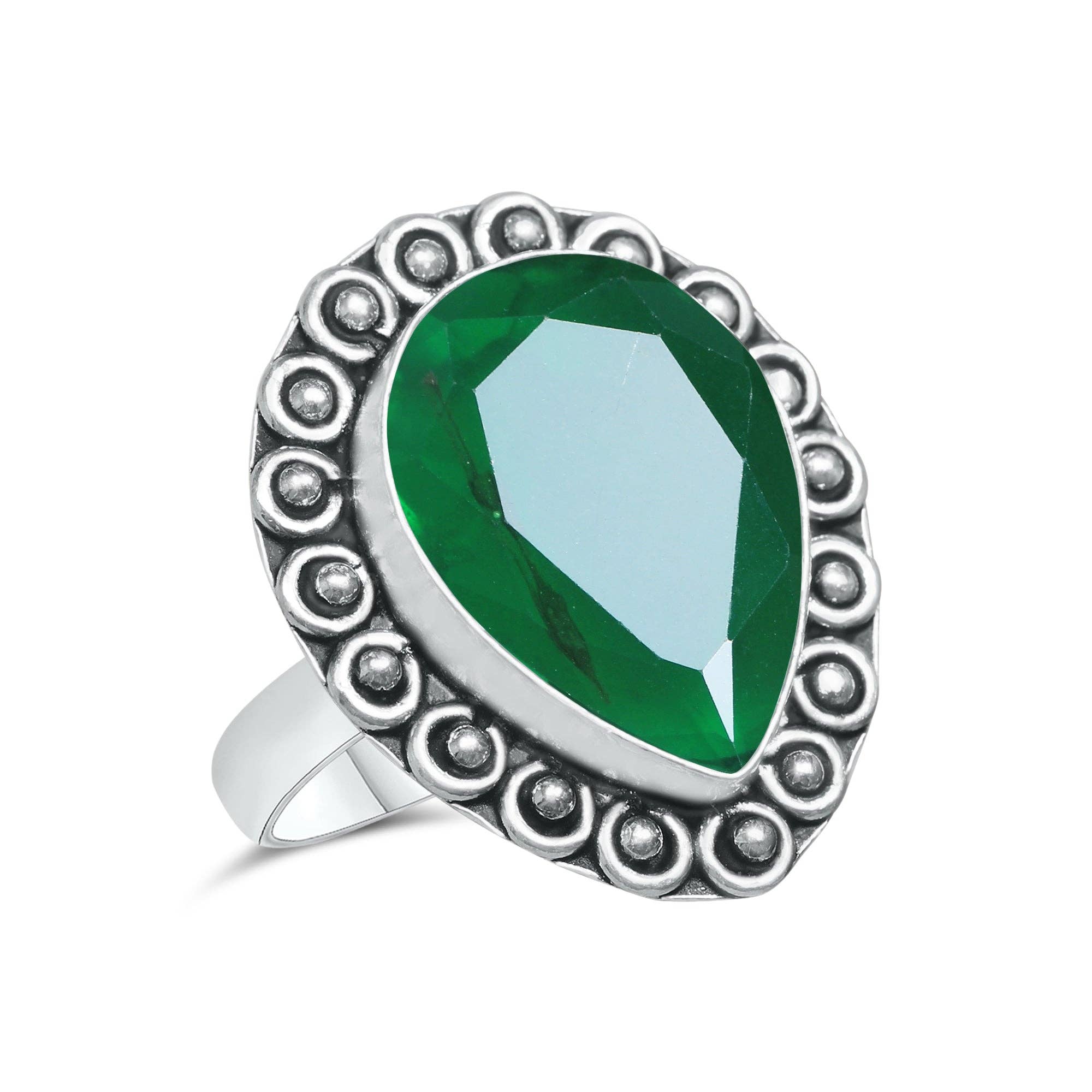 Green Onyx Faceted Rings – Silver-Plated, Handmade, Emerald Green Statement | Wholesale: 10 Rings