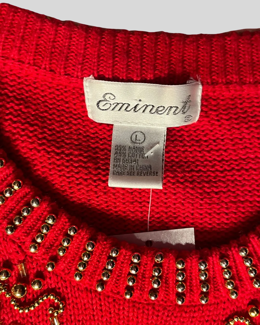 Vintage Red & Gold Knit Sweater w/Sequins & Beading (L)