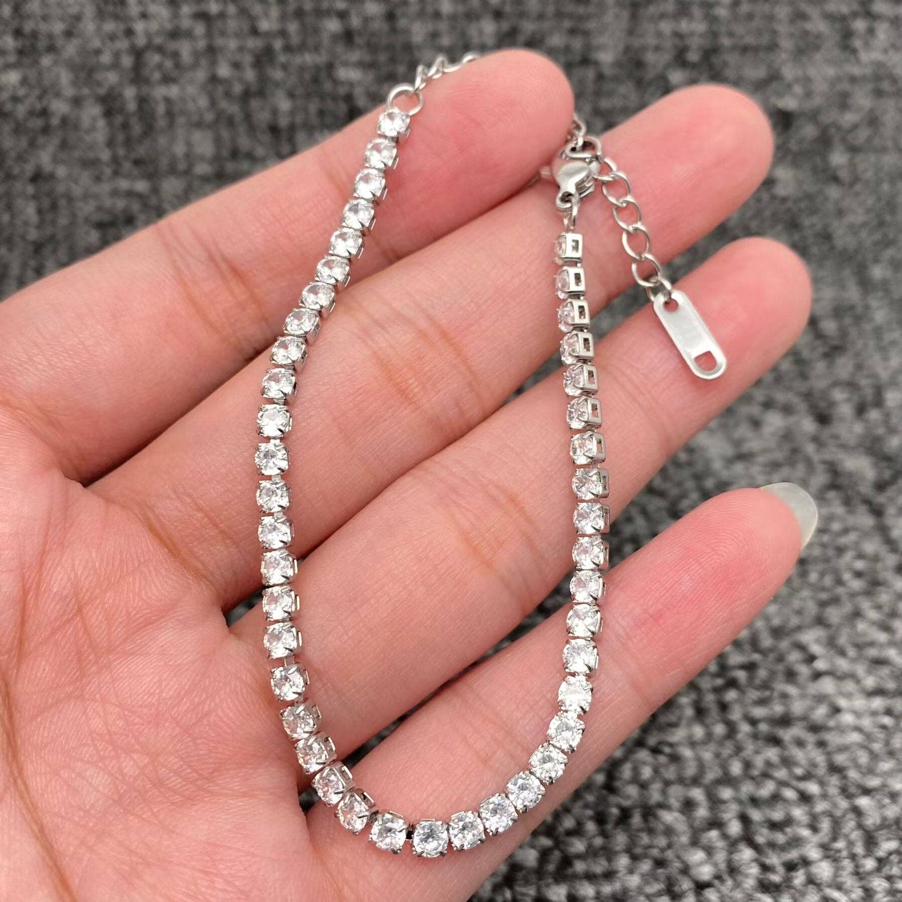 Sparkling Inlay CZ 18K Golden S.Steel Chain Bracelet - FGS: Golden-3mm