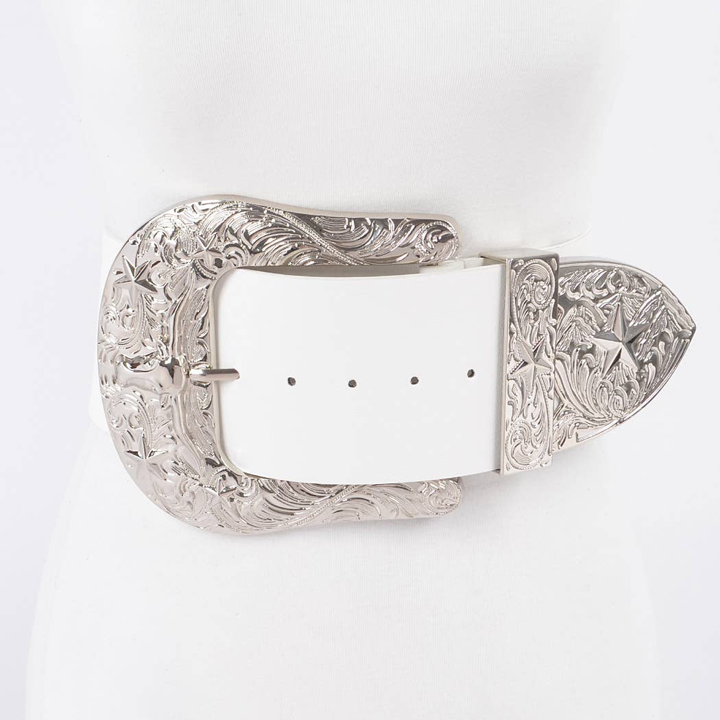 Oversized Buckle Plus Size Belt: Black Silver