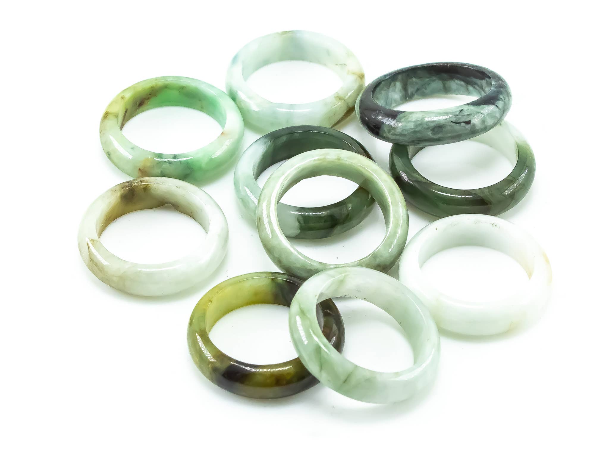 Burma Jade Gemstone Band Ring Assorted Sizes Lot of 10 Pcs