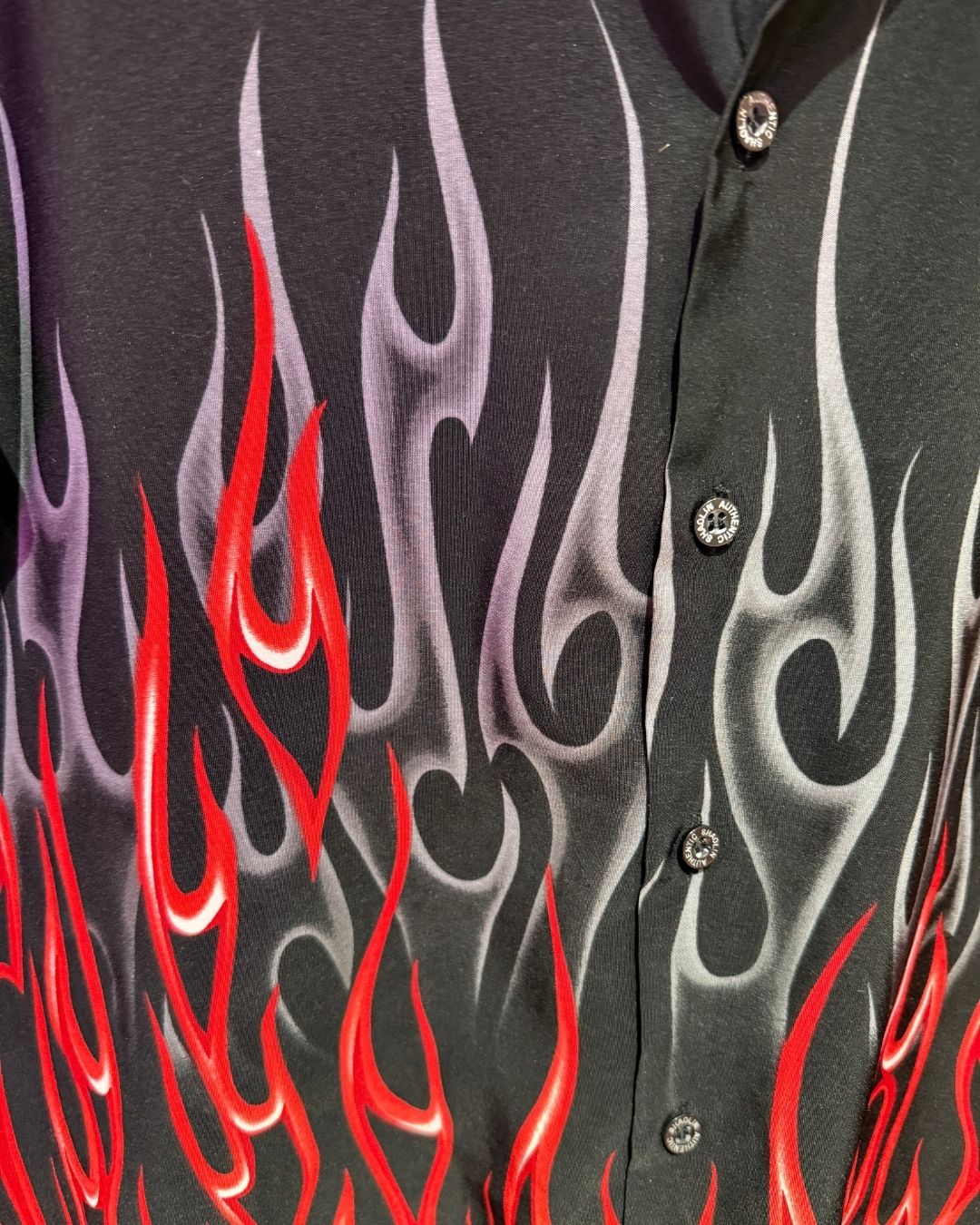 Vintage Authentic Shaolin black flame button down (L fits 12)