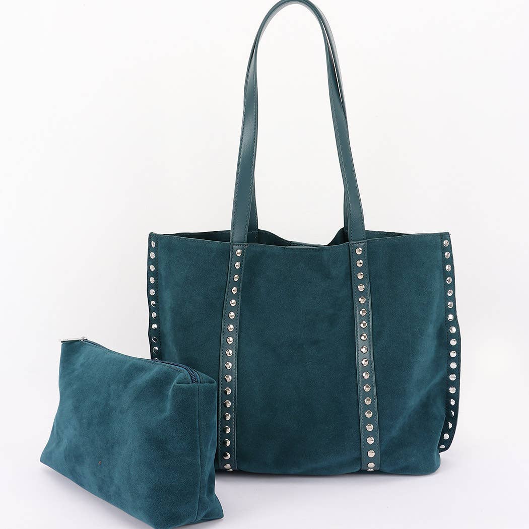 Faux Suede Orng Studded Tote Bag: CM