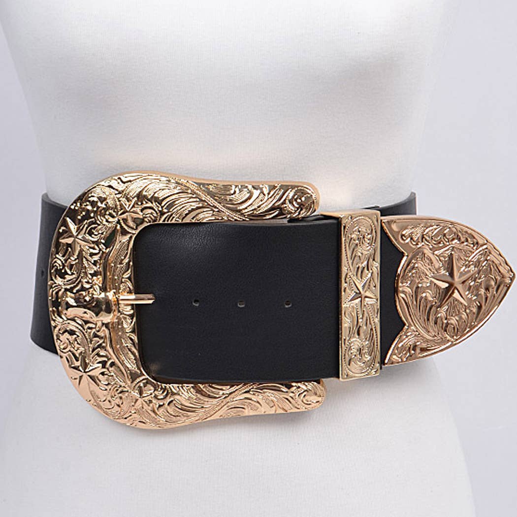 Oversized Buckle Plus Size Belt: Black Silver