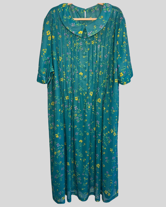 Vintage Roamans Teal & Yellow Floral Dress (4X/5X)