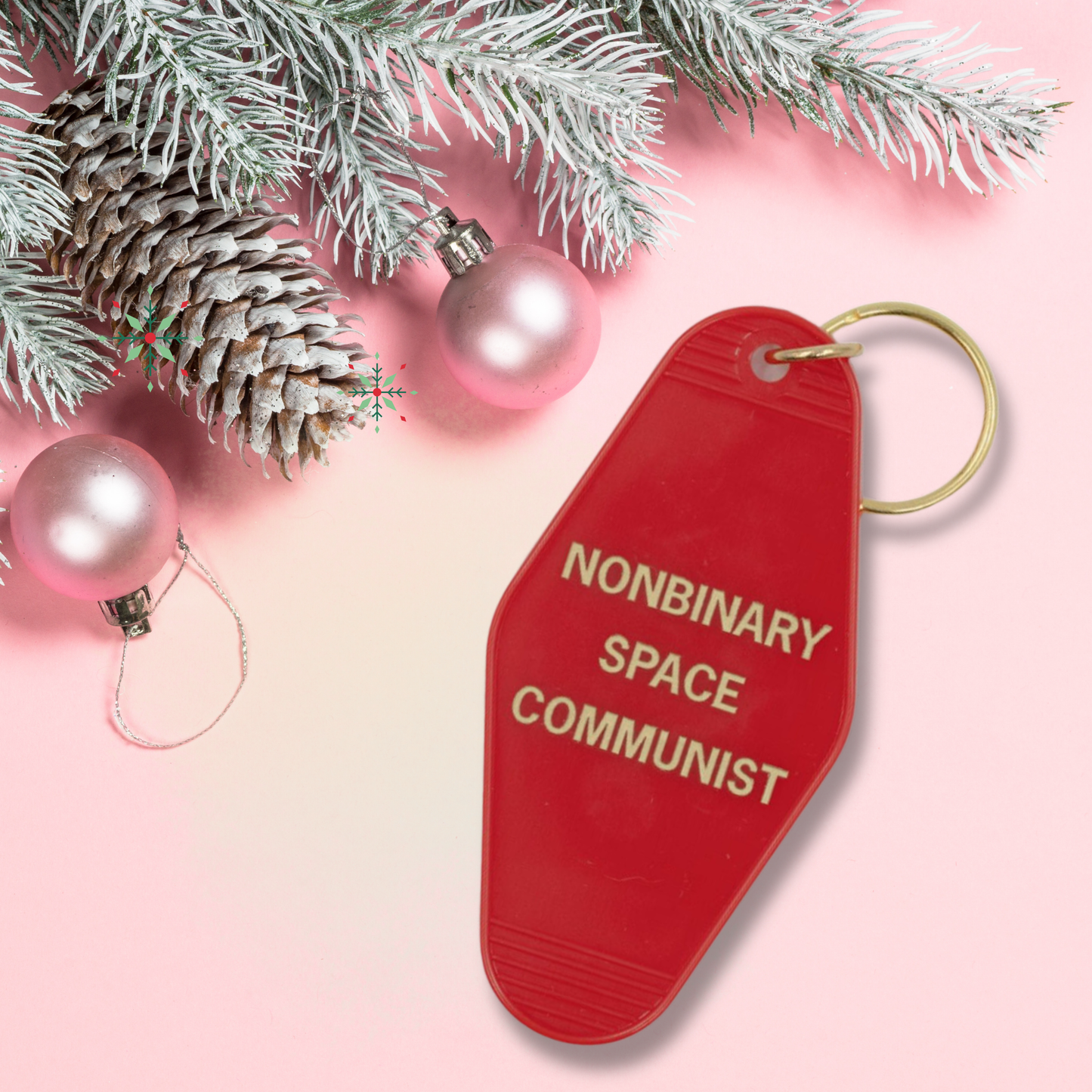 GetBullish - Nonbinary Space Communist Motel Style Keychain in Red & Gold