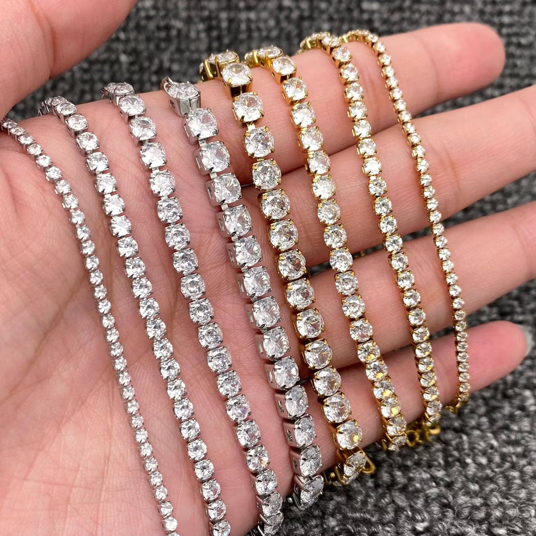 Sparkling Inlay CZ 18K Golden S.Steel Chain Bracelet - FGS: Steel color - 2mm