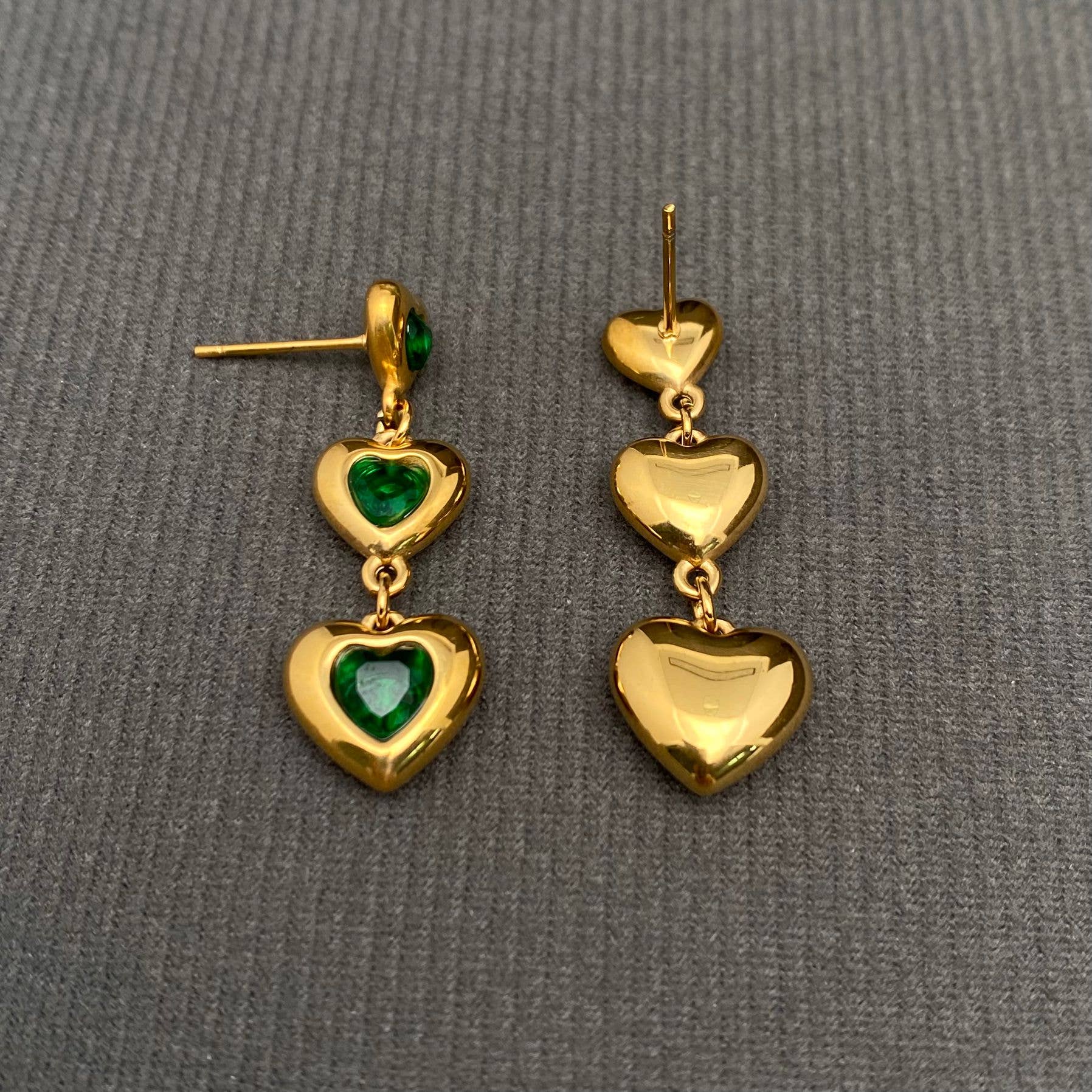 Zircon Inlaid Heart 18K Gold Plated S.Steel Earrings - FGS: Blue