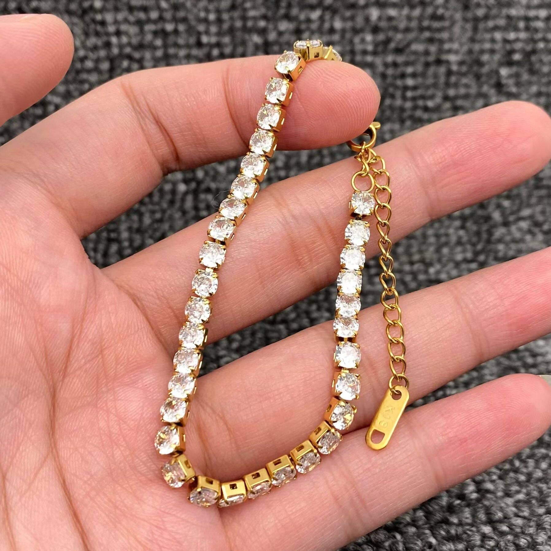 Sparkling Inlay CZ 18K Golden S.Steel Chain Bracelet - FGS: Golden-3mm