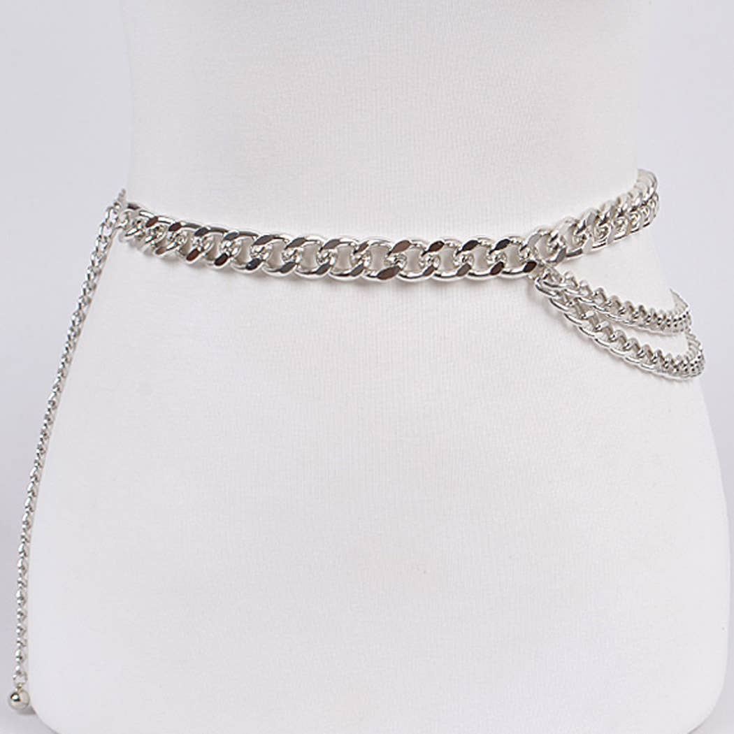Plus Size Layered Chain Belt: Silver
