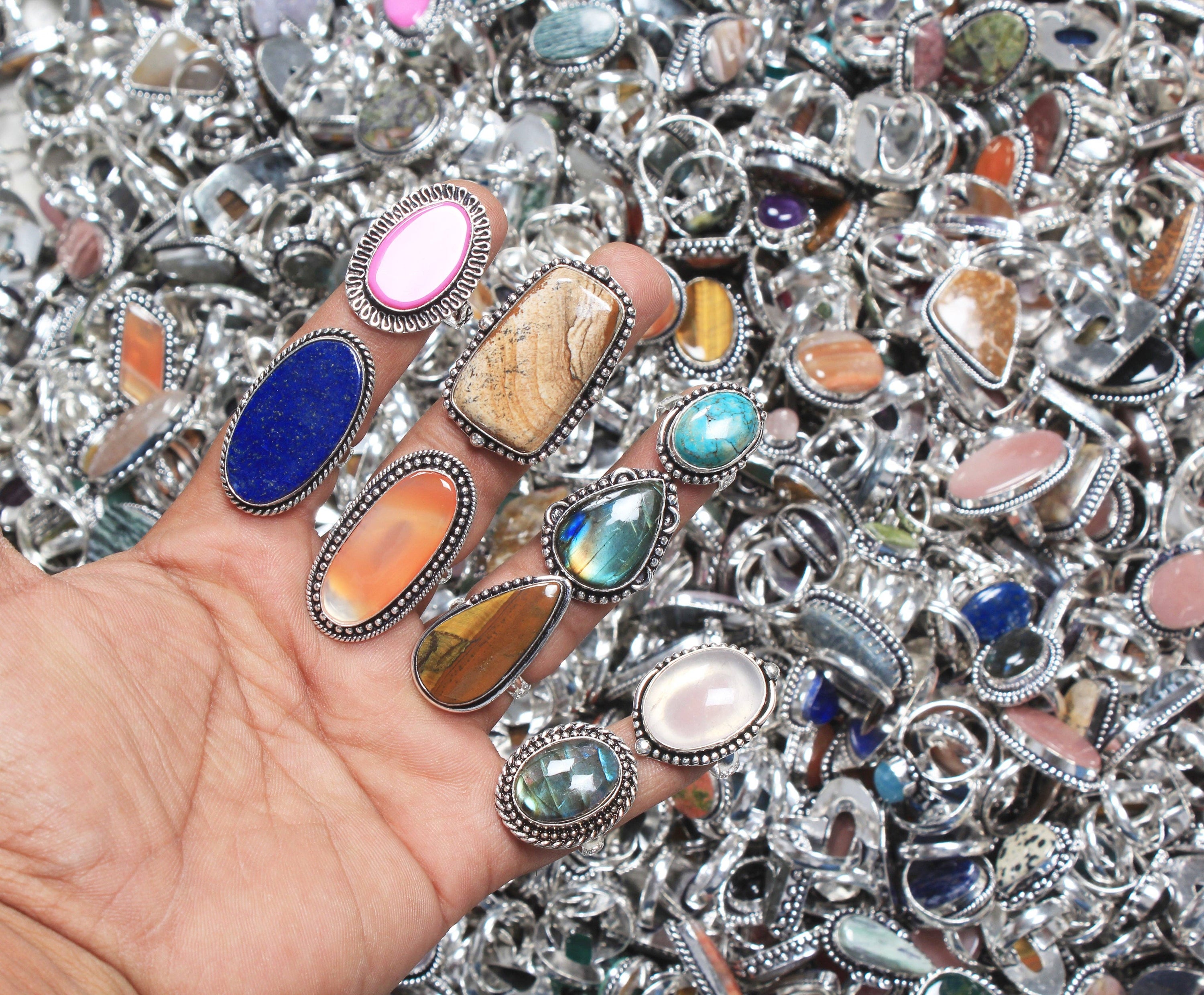 Crystal Rings for Women - Silver Plated, Mixed Sizes, Boho Designs: Gold / 20 Rings / Assorted US 6-10