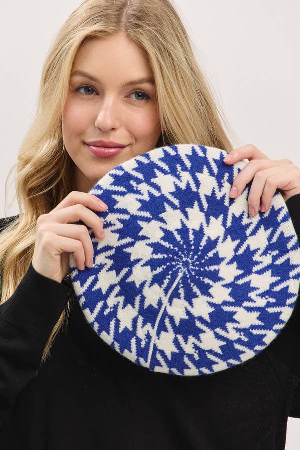 Houndstooth Knit Beret: PKGN