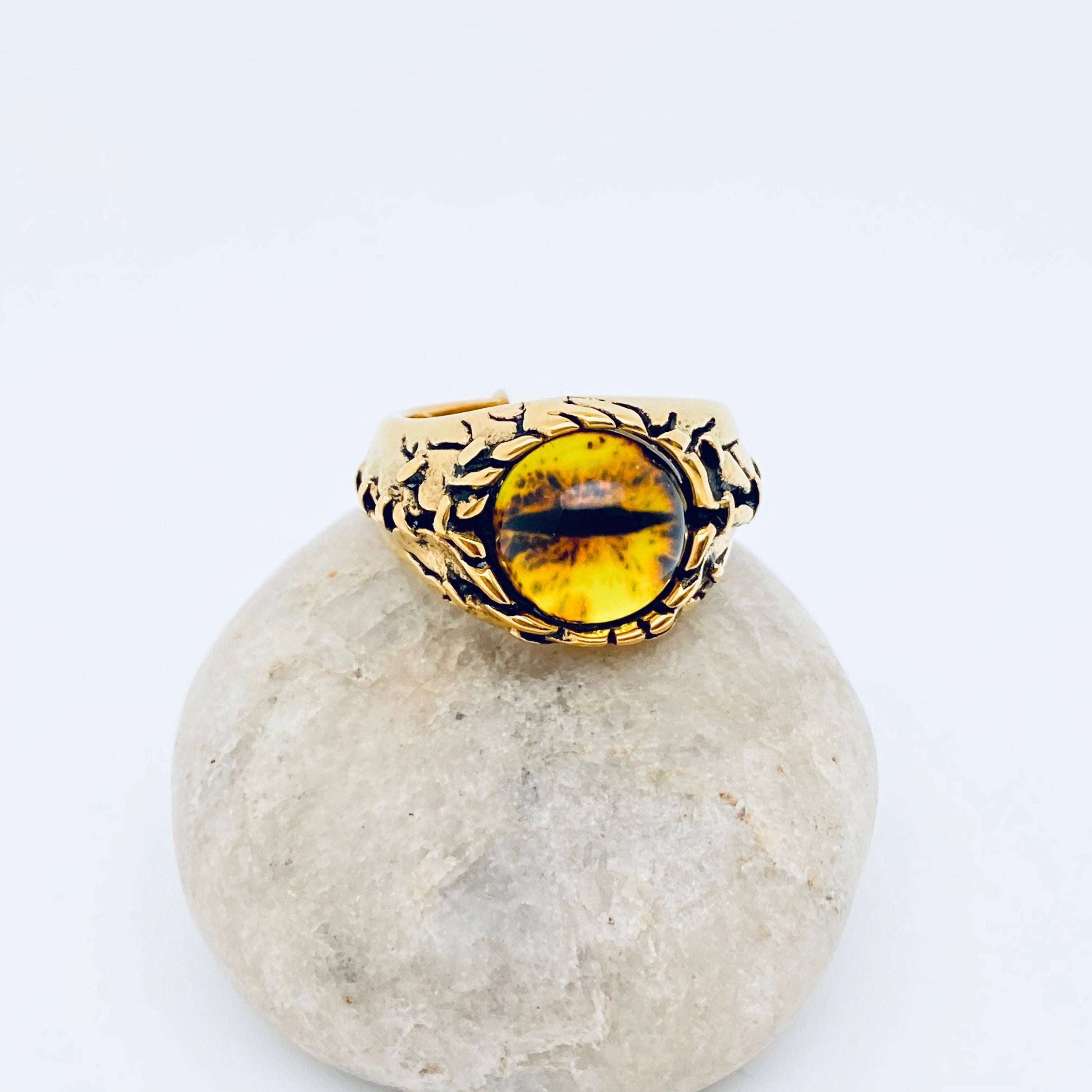 Devil's Eye Demon Eyeball Men's Stainless Steel Ring - MJ/MR: Steel Blue stone / 11