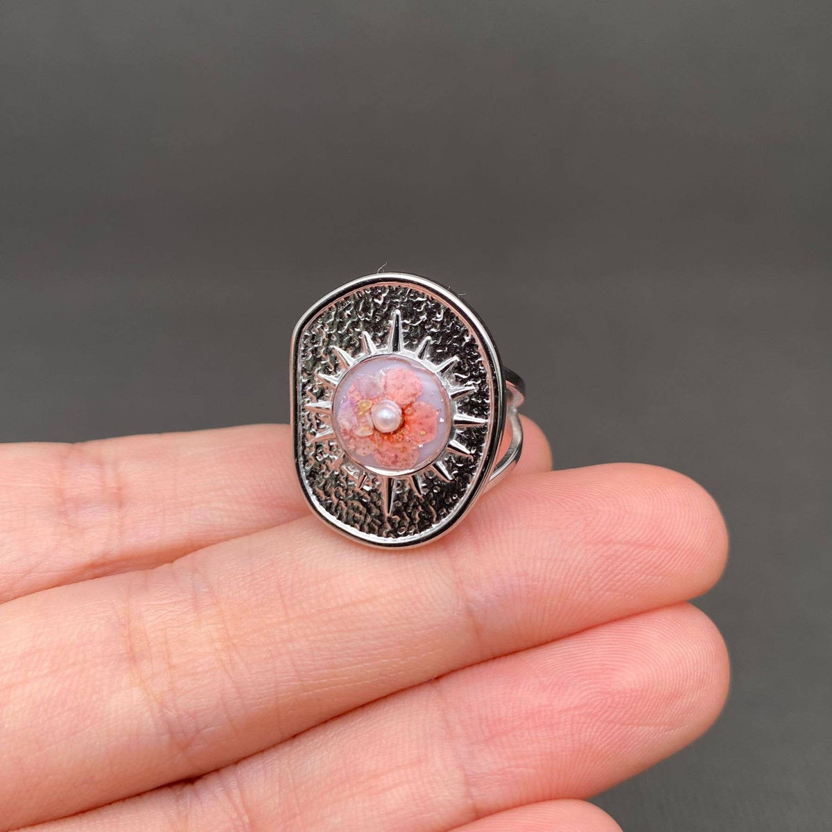 Multiple Styles Dried Flowers Stainless Steel Ring - PDF: Style E
