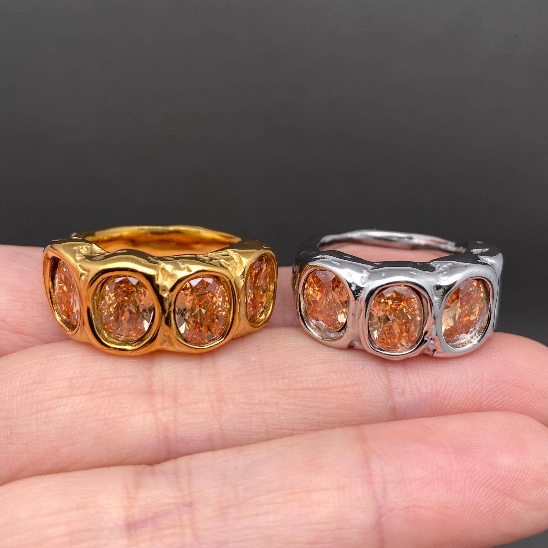 Zircon inlaid irregular 18K Gold Plated S.Steel Ring - FGS: Steel color / 8