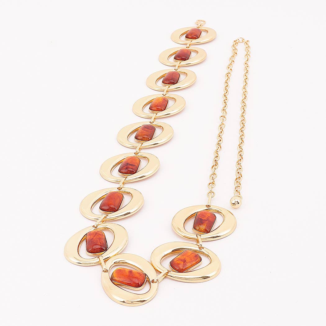 Gemstone Inlay Oval Link Chain Belt: SL