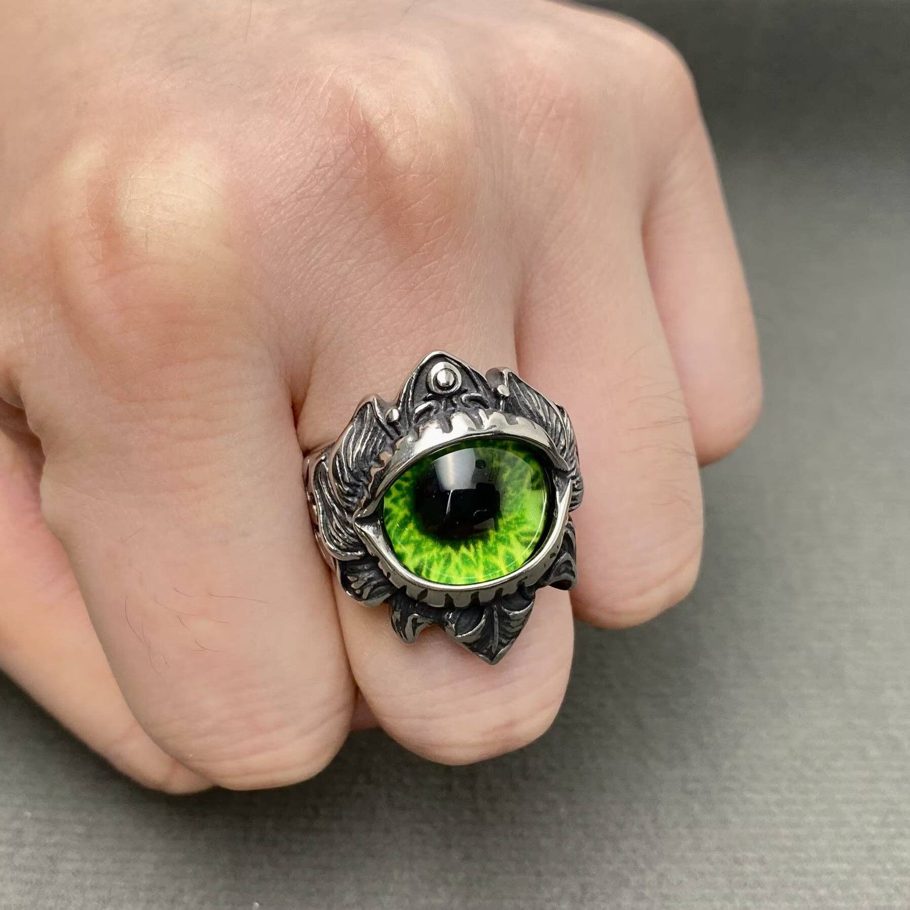 Multicolor Devil Eye Men's Stainless Steel Ring - MJ/MR: Green / 10