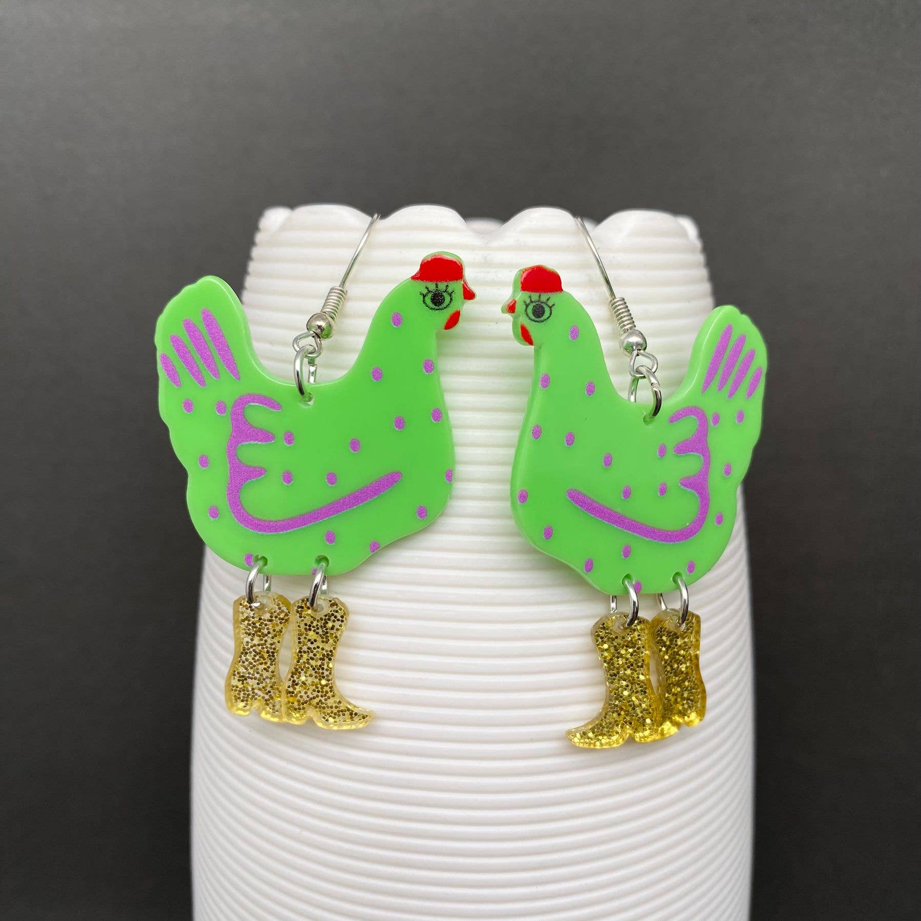 Acrylic Cock Dangle Earrings - YK: Green