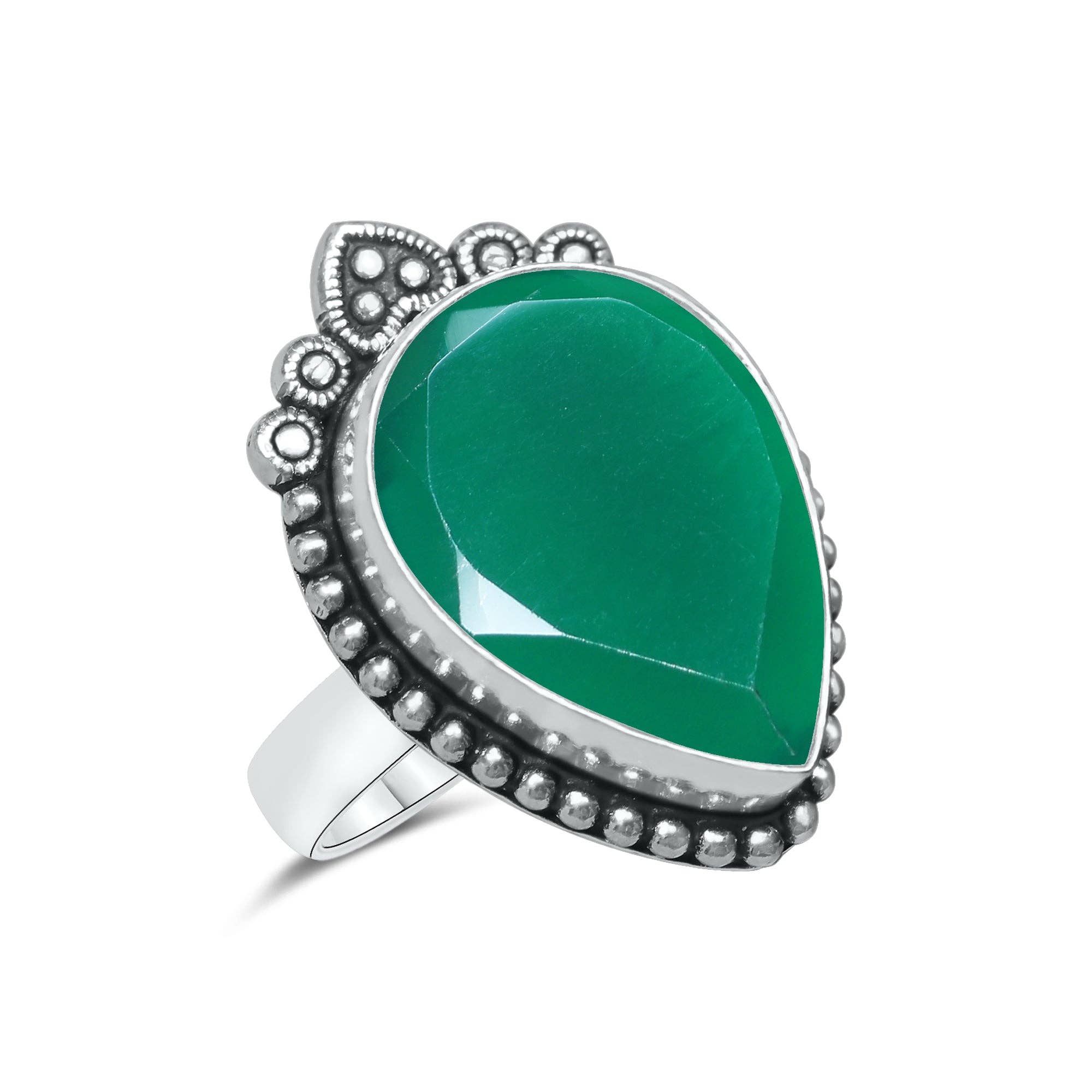 Green Onyx Faceted Rings – Silver-Plated, Handmade, Emerald Green Statement | Wholesale: 10 Rings