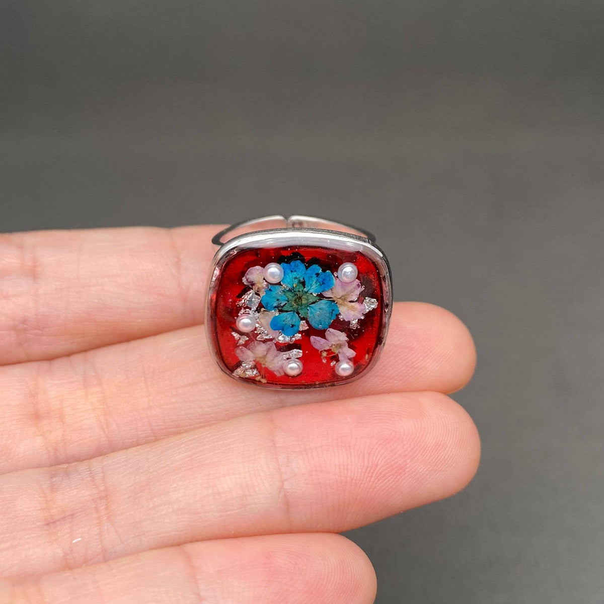 Multiple Styles Dried Flowers Stainless Steel Ring - PDF: Style E