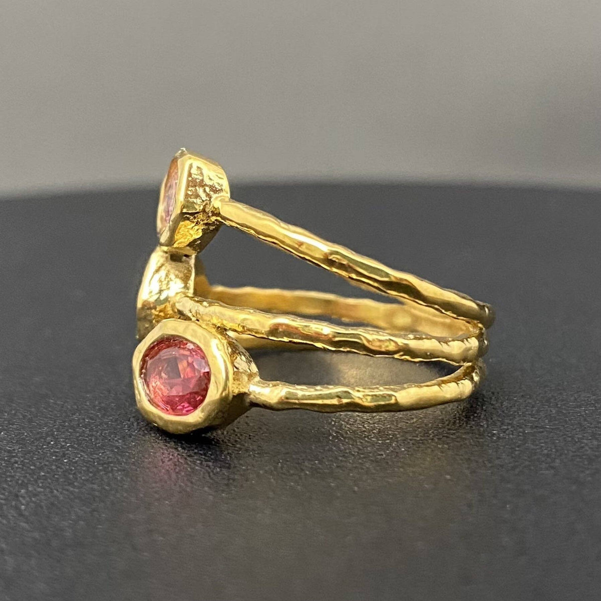 Colored Zircon Hollow 18K Gold Plated Stainless Steel Ring - FGS