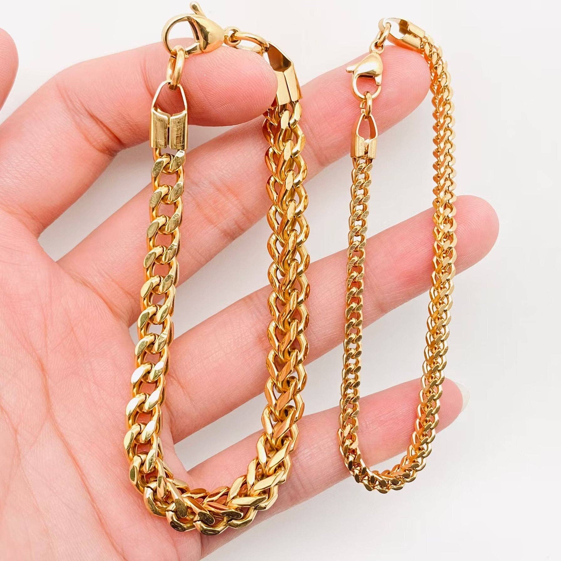 Man Stainless Steel Double Layer Cuban Chain Bracelet -MJ/BC: Golden / 3mm * 20mm