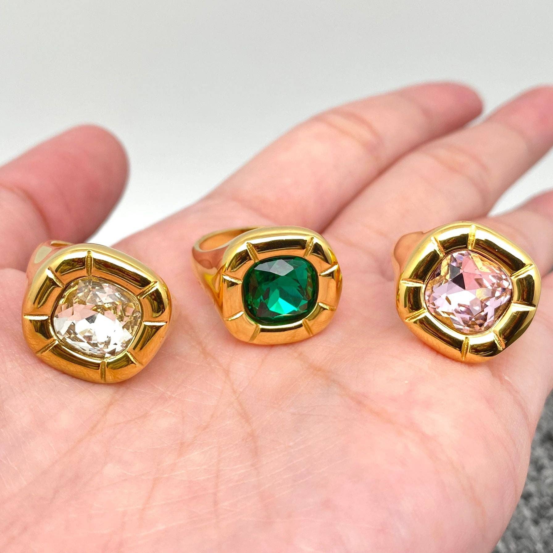 FGS - Large Zircon 18K Gold Plated Stainless Steel Ring : Blue zircon / 8