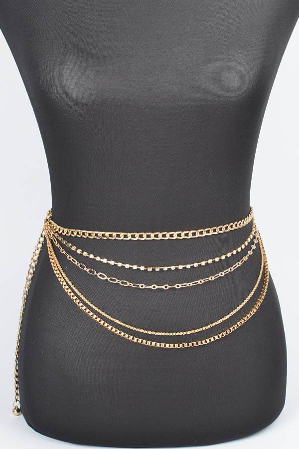 Multi Layered Metal Plus Size Chain Belt gold