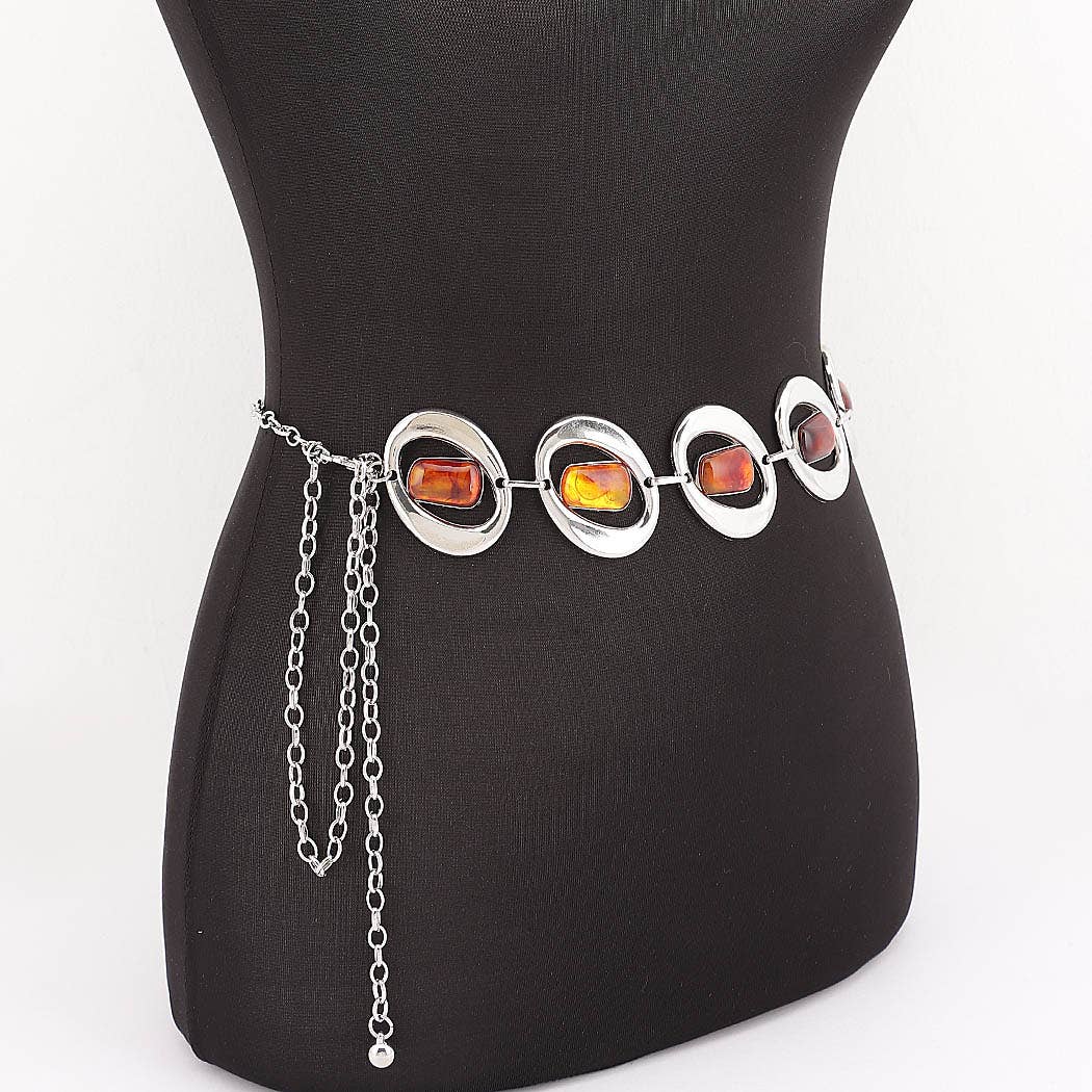 Gemstone Inlay Oval Link Chain Belt: SL