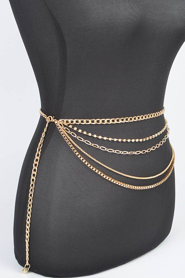 Multi Layered Metal Plus Size Chain Belt gold