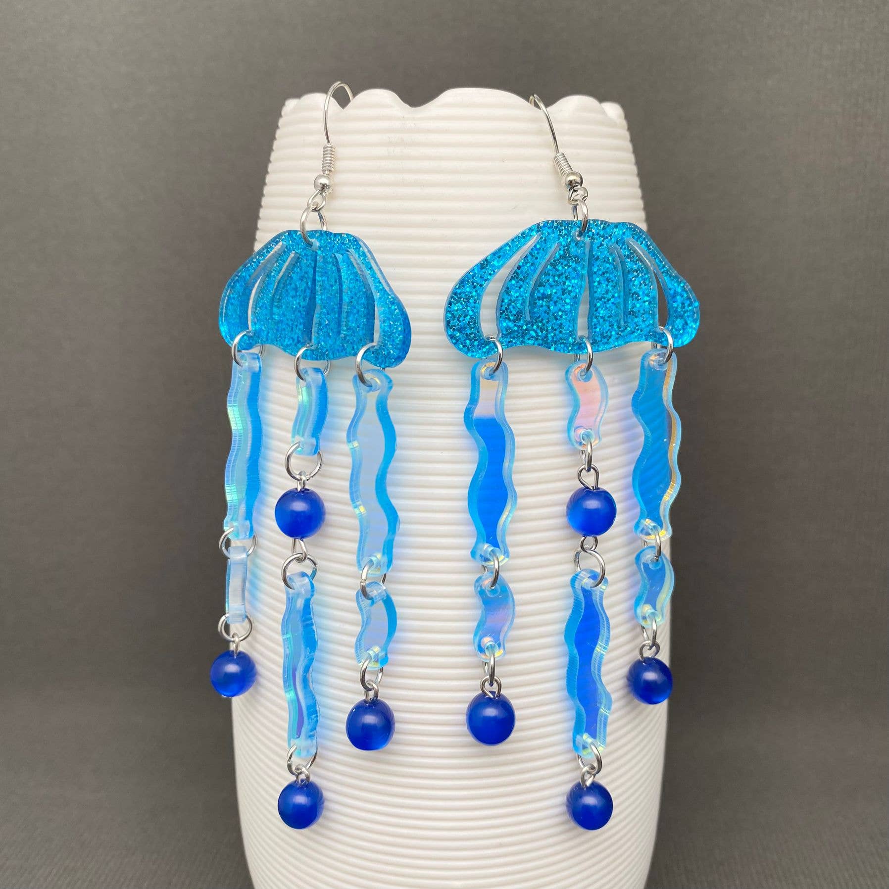 Acrylic Blue Jellyfish Dangle Earrings - YK