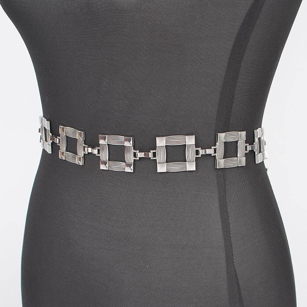 Square Metal Plus Size Chain Belt Silver 25-60 waist