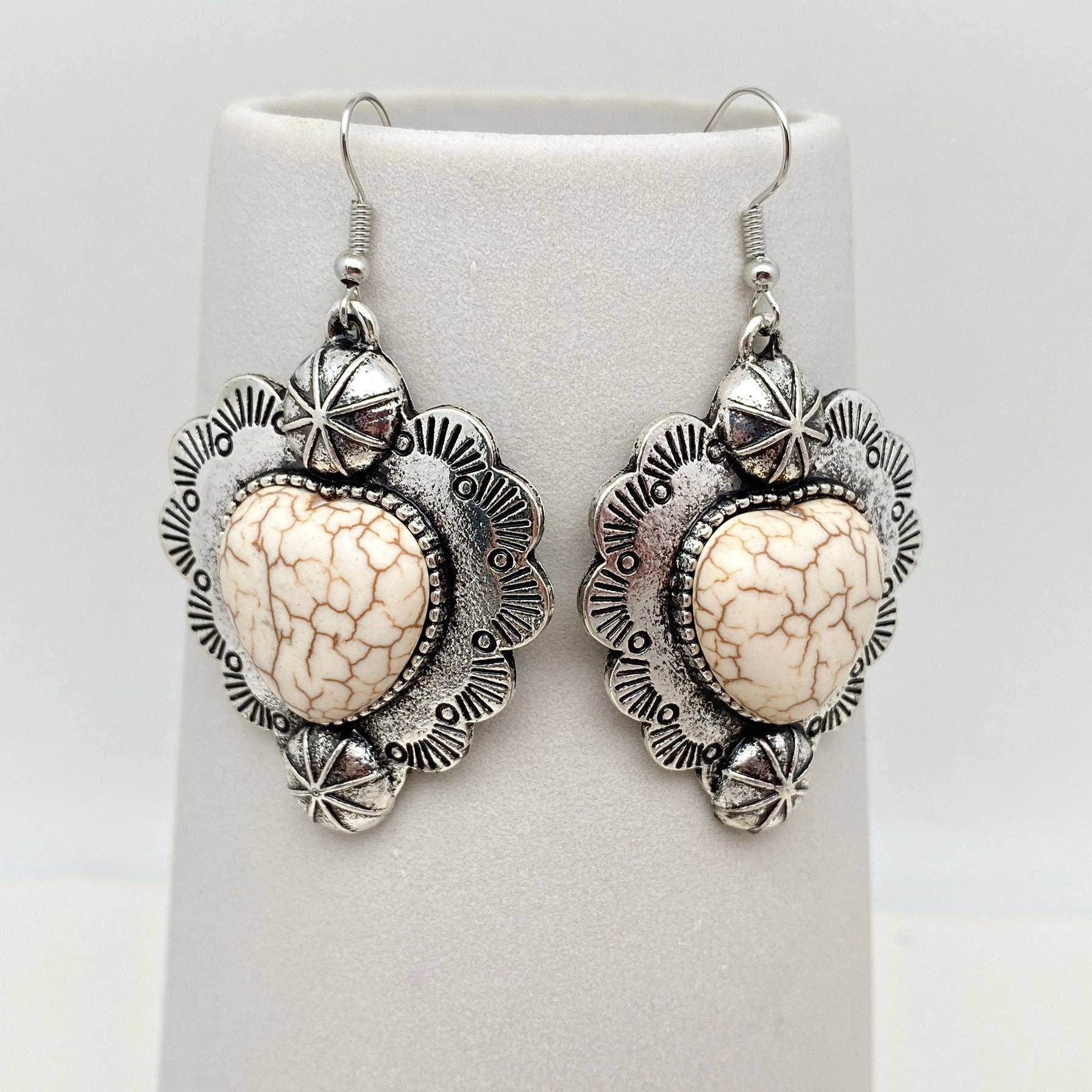Heart-Shaped Turquoise Charm Dangle Earrings - WJ: Blue