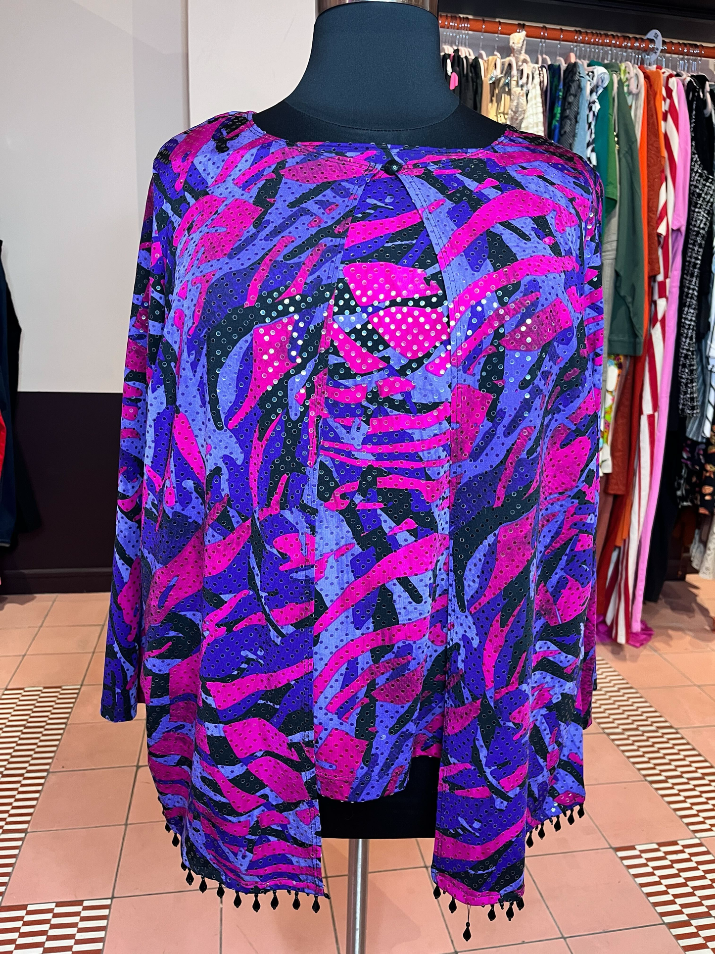 90s Purple Pink Abstract Sequin Twofer Top (18/20)