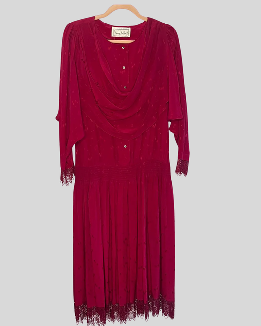 Vintage Nicole Miller Silk Lace Trim Dress in Fuschia (1X)