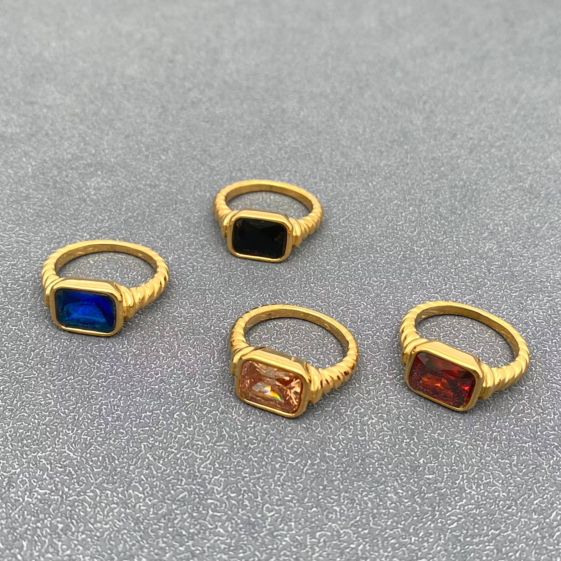 FGS - Inlaid Zircon Twisted Spiral 18K Gold Plated  Ring: Black / 10