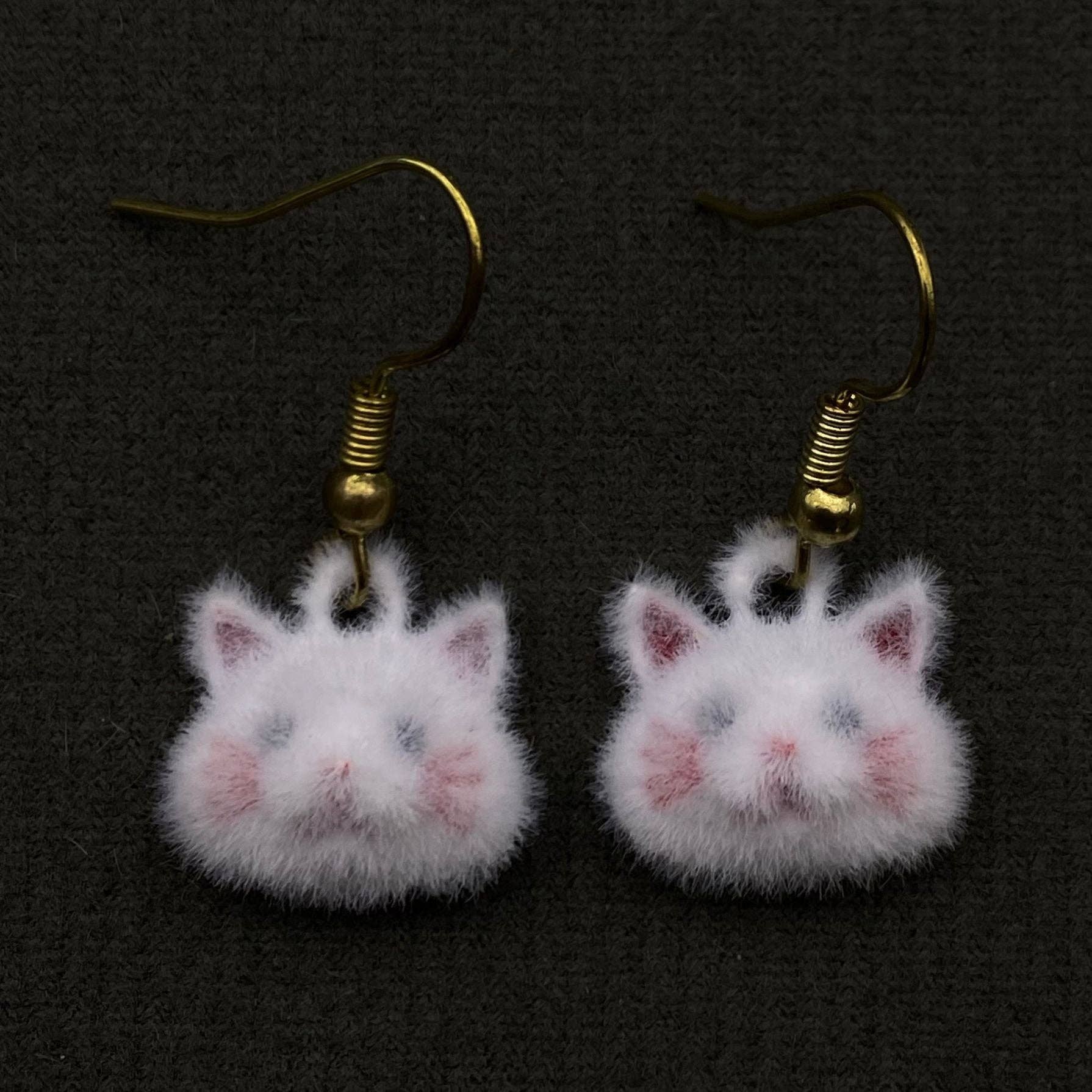 Cute Flocking Kitten Cat's Head Dangle Earrings